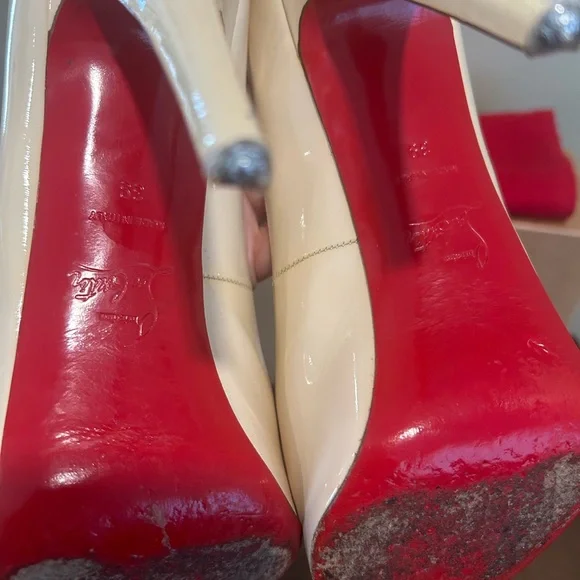 Christian Louboutin Hyper Prive 120 Elegant Cream Peep Toe Heels 39 - Picture 5 of 9